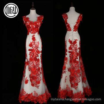 Eco-friendly design fashion flower latest red formal dress patterns